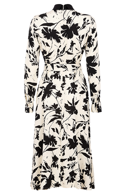 Midi haljina u dezenu sa pojasom i kontrastnom kragnom Tiffany Production